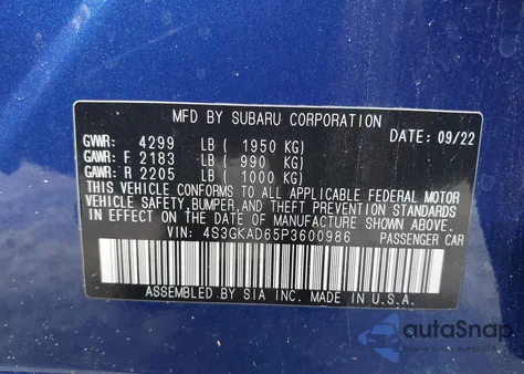 2023 Subaru Impreza Premium из США, поврежденный, VIN 4S3GKAD65P3600986